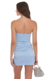 Satin V-Cut Bodycon Dress in Light Blue